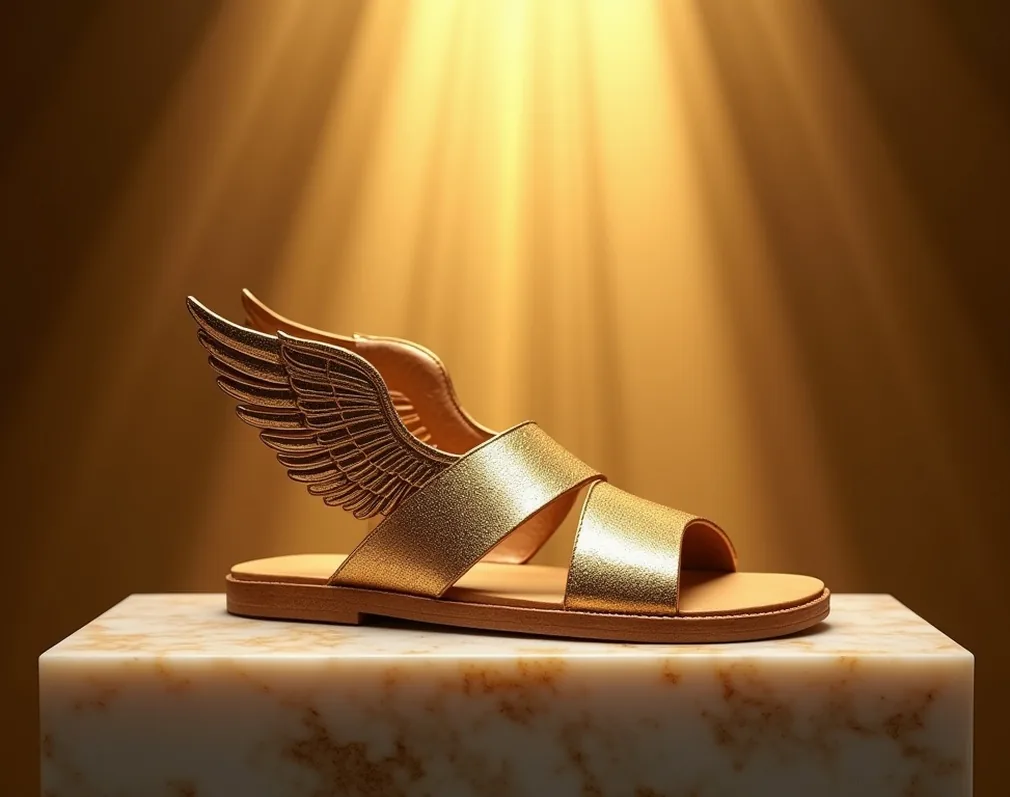 Hermes winged sandals on marble pedestal